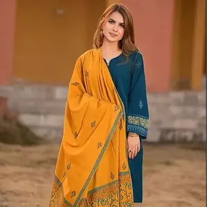 Asling Dhanak 3pc Sizes Available Elegant Mustard & Teal Embroidered Dupatta Set for Women