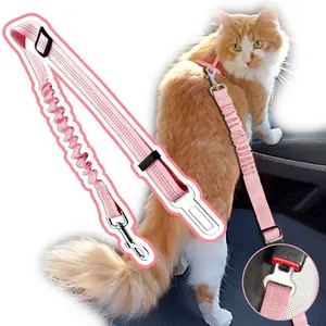 Dog Car Seat Belt Leash, Adjustable Pet Safety Strap for Pets, Durable Car Safety Leash for Small Dogs with Elastic Bungee Buffer Reflective