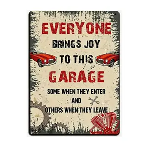 Tin Signs Man Cave Decor - Metal Sign Everyone Brings Joy to This Garage Some When They Leave