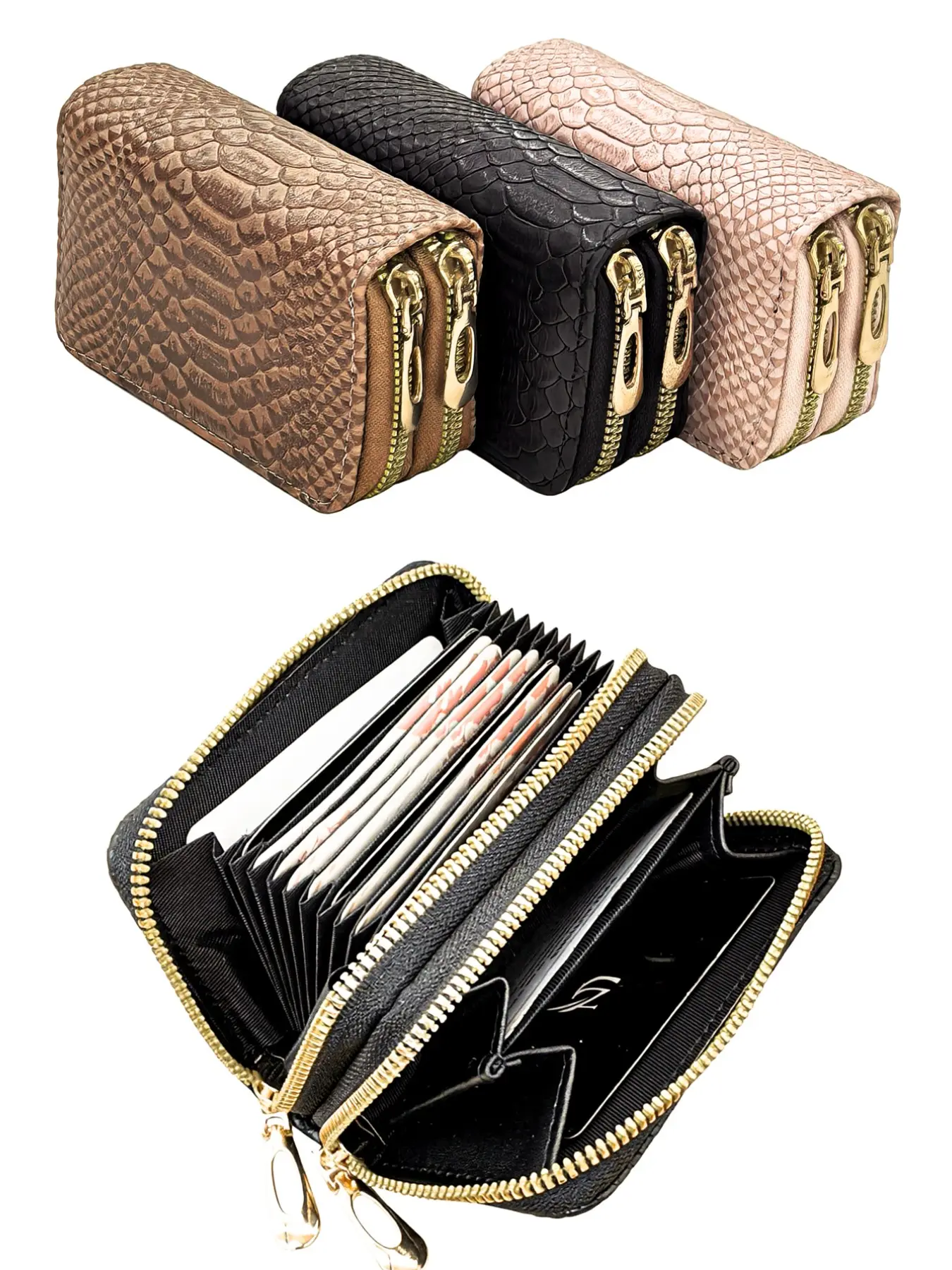 Men's and Women's Short PU Fashion Snake Pattern Animal Print Card Holder, Multi-Layer Zipper Large Capacity ID Wallet, Couple Gift