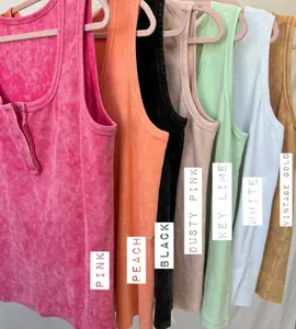 Malibu Acid Washed Henley Tank Top