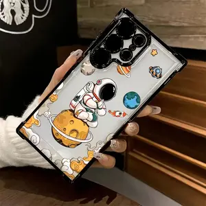Cool Astronaut-Themed Phone Case Compatible with Samsung Galaxy S25 S24 S23 S22 S21 FE Ultra Plus 4G 5G, Transparent Soft Back Cover for Drop