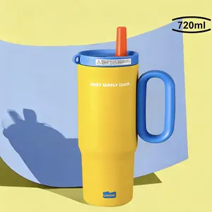 24oz Ceramic Lined Insulated Water Cup, Stainless Steel Car Mug with Straw & Sip Lid, Handle & Tea Strainer, 12H Heat Retention, Vibrant Multi-color Unisex Travel Tumbler
