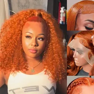 #350 Orange Ginger Water Wave BOB Wig Human Hair 13x4 HD Lace Frontal Short Curly Ginger Orange Lace Front BOB Wigs For Black Women Human Hair Pre Plucked Wear And Go Glueless Wigs