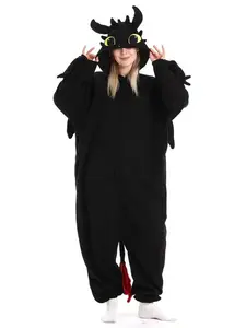 Men's and women's toothless jumpsuit pajamas jumpsuit - cartoon animal Halloween and Christmas party costumes, comfortable home wear pajamas set long sleeved Pjs toothless women's basic minimalism can be paired with raincoat