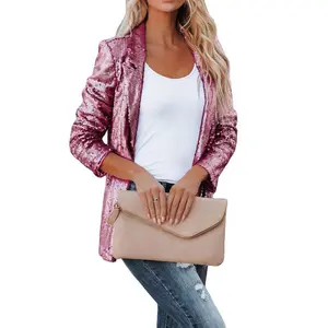Women’s Casual Blazer – Solid Color, Fashionable Sequined Long-Sleeve Lapel Jacket; Gift for Ladies/Girls; Suitable for Clubbing, Bars, Office Wear, Tops & Outerwear