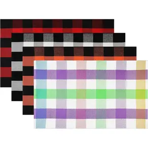 4 count Buffalo Plaid Outdoor Rug 27.5'' x 43'' Front Door Mat Washable  Farmhouse Mat Checkered Carpet for Indoors, Layered, Porch, Farmhouse (Buffalo Plaid,Classic)