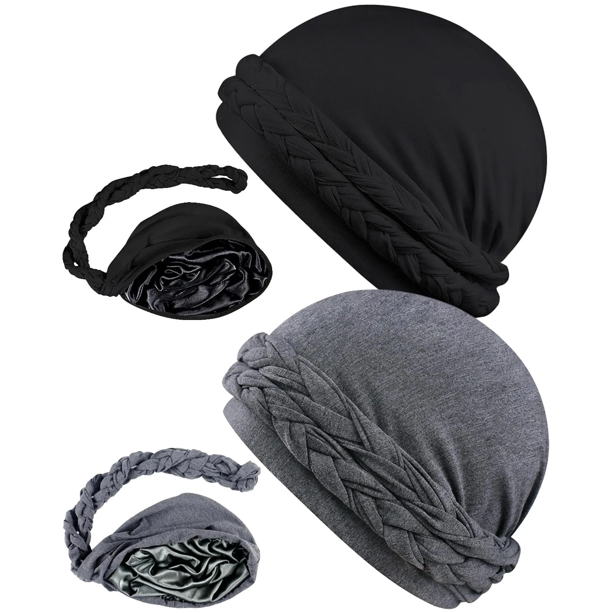 Silk Satin Lined Halo Turban Head Wrap - Pre-Tied Skull Caps for Men & Women - Soft Sleeping Bonnets for Chemo Hair Loss - Stylish Twist Design