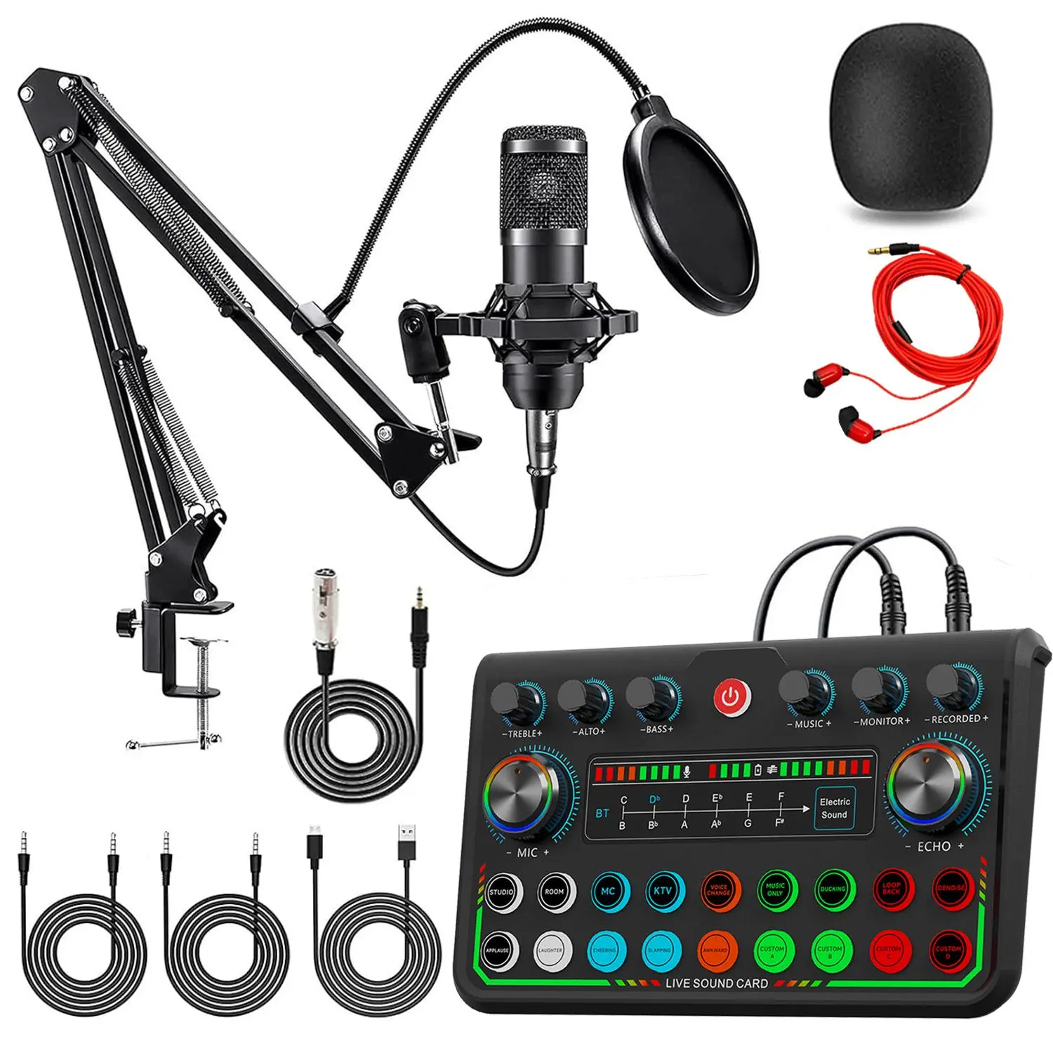 Podcast Sound Card Kit, Audio Podcast Kit, Live Broadcast Sound Control Device, BM-800 Condenser Microphone Kit, Audio Mixer for Music Singing Live Party, Live Sound Cards, Sound Card Set