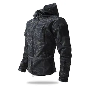 Men's Camo Multi-Pocket Workwear Jacket Outdoor Fleece Hooded Mountaineering Rock Climbing Windproof Coat Motorcycle Off-Road Rider Jacket