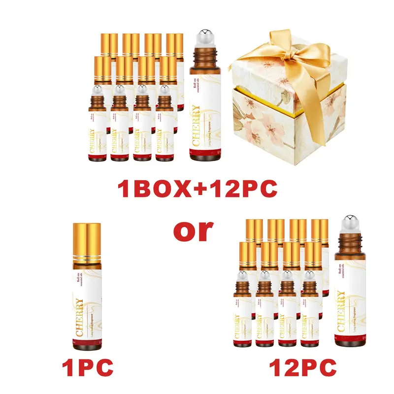 10ML Cherry Rollerball Fragrance Oil, Alcohol-Free, Long-Lasting Scent, Massage Oil, Diffuser, Car Freshener, Home Decor, Gift Box