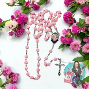 Pink Rose Roasary with Picture Photo | Custom Rosary| Personalized Rosary with Picture| Memorial Gift| Personalized Keepsake