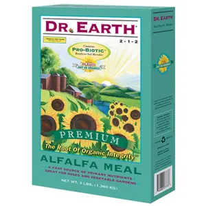 212 MAIN Dr Earth 720 Organic Alfalfa Meal Dry Granular Fertilizer, 3 lbs Box, Fast-Acting Complete Balanced NPK Ratio Formula for Plants, Organic Integrity-Preserving Garden Soil Supplement