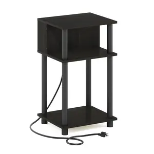 JUST Side Table in Espresso, a functional piece with 3-tier storage, charging station, USB and Type-C ports for bedrooms, living rooms, and small spaces