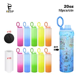Icesip 10pcs 20oz Ombre sublimation matte No pit straight water bottle with exclusive coloring sports handle lids for sublimation UV printing