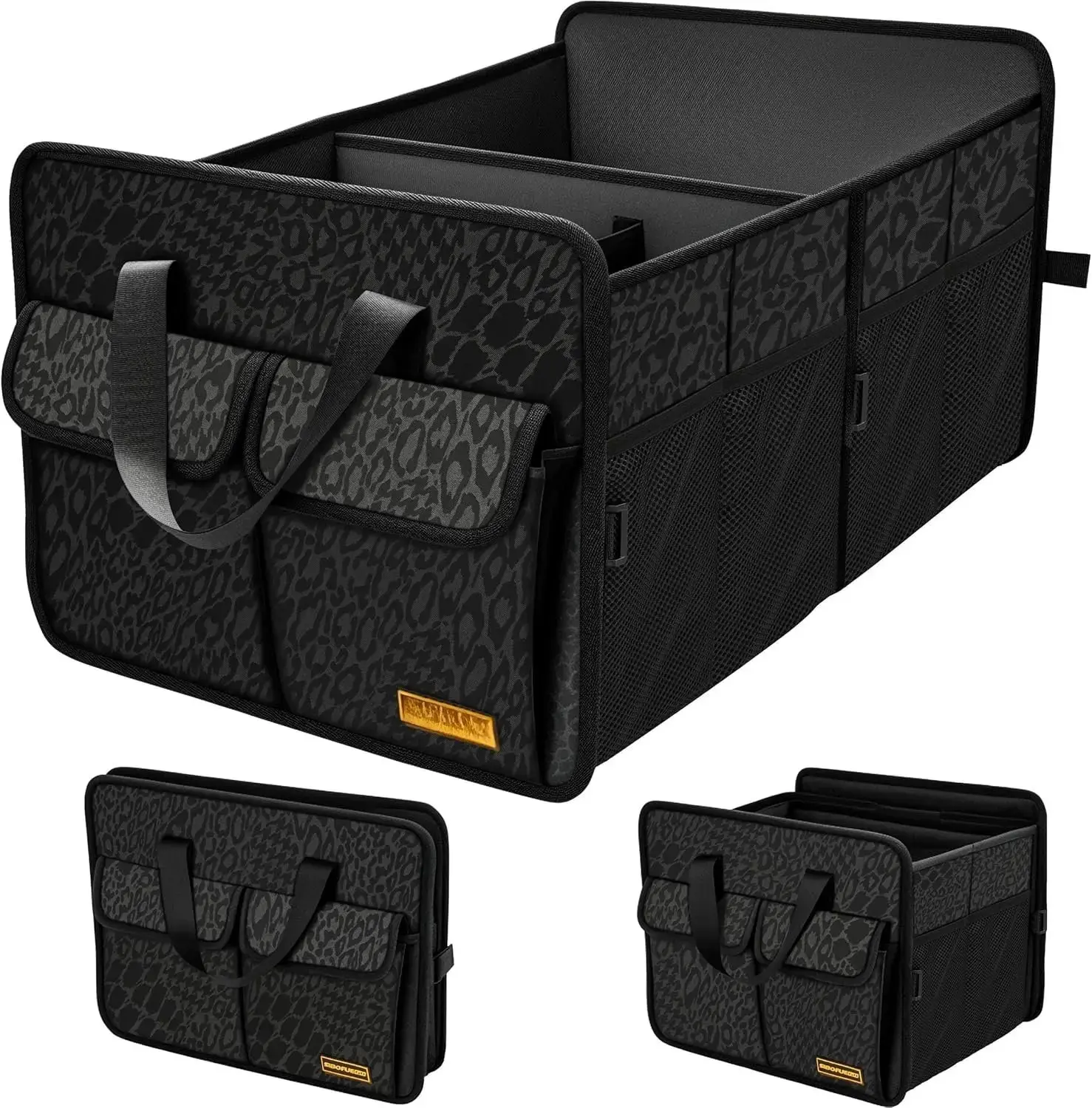 Sturdy  Trunk Organizer - Large Capacity Trunk Organizer for SUV, Cute Print, Collapsible and Durable  Organizers and Storage for  Accessories for Women and Men 70L (Black Leopard)