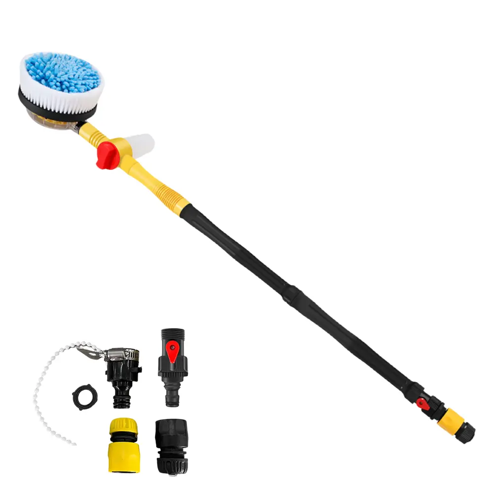 Long-Handle Adjustable Car Rotary Wash Brush with Spray Foam & Chenille Bristles, ABS Surface Cleaner, Garden Sprinklers & Adjustable Hydraulic Level Auto Cleaning Tool