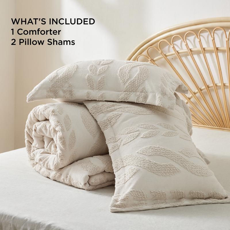 Bedsure 3- Pieces  Comforter Set,Boho Tufted Bed Set, Checkered Farmhouse Shabby Chic Bedding, 1 Plaid Geometric Comforter and 2 Pillow Shams