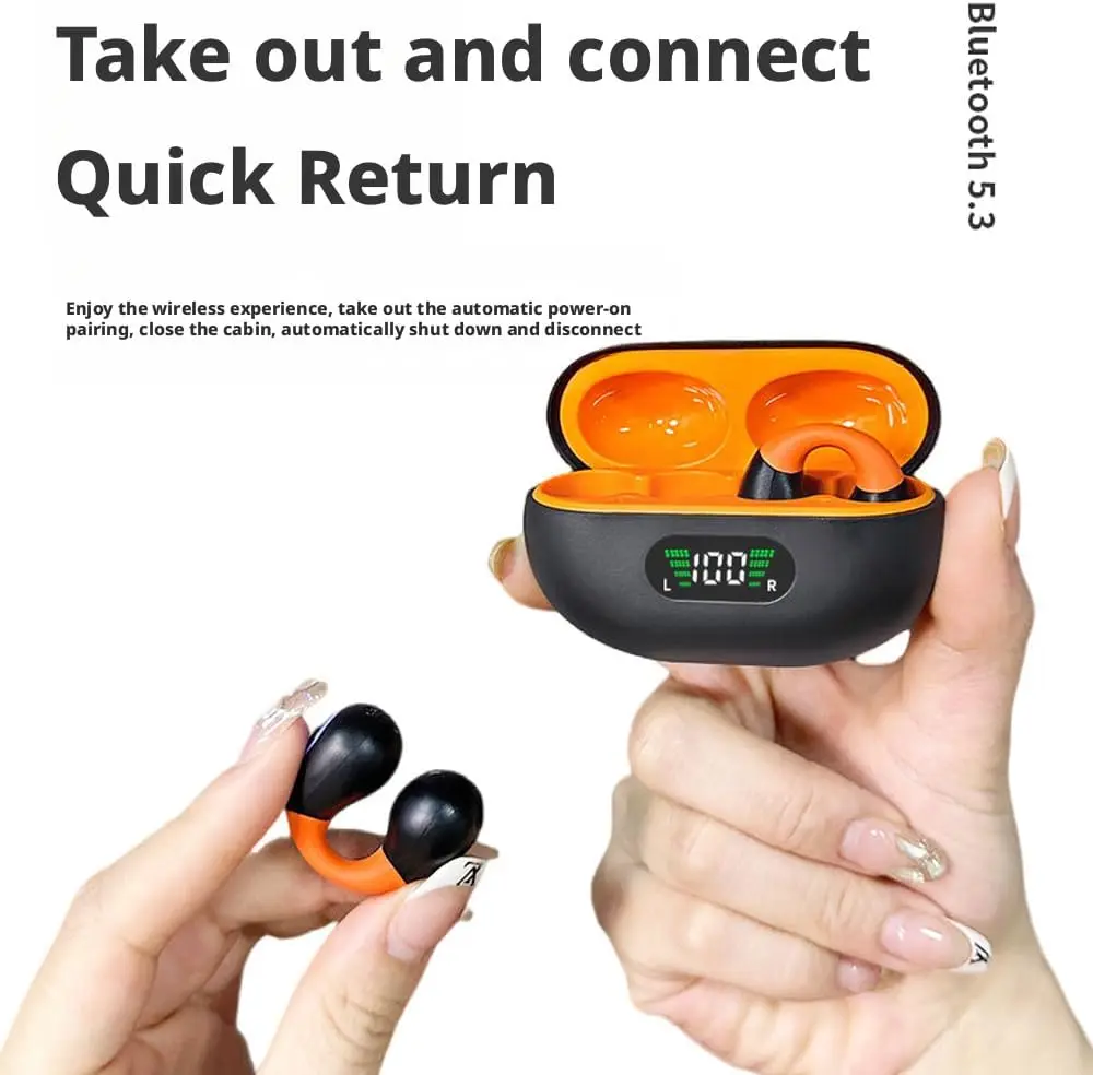 Q71 Open-Ear Wireless Headphones Bluetooth Clip On Mini Earbuds Charging Case Ear Buds Sports Bone Conduction Earphones for Workout Driving Walking