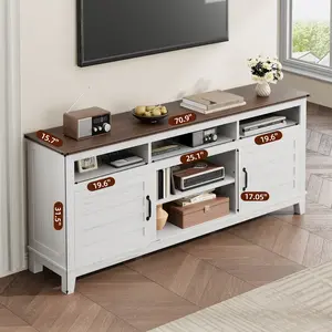 Farmhouse Entertainment Center for 70.9 Inch TV Stand, Adjustable Shelves and Cabinet Doors, Media Console for Living Room Bedroom