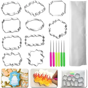 Frame Cookie Cutters 10 Shapes with 6 Cookie Scribes & 1 Storage Bag, Plaque Fondant Dough Cutters Baking Tools Kitchen Accessories for Home Daily Holiday Party,Car Interior Accessories Set Steel Bakeware Utensils Lightweight Stainless