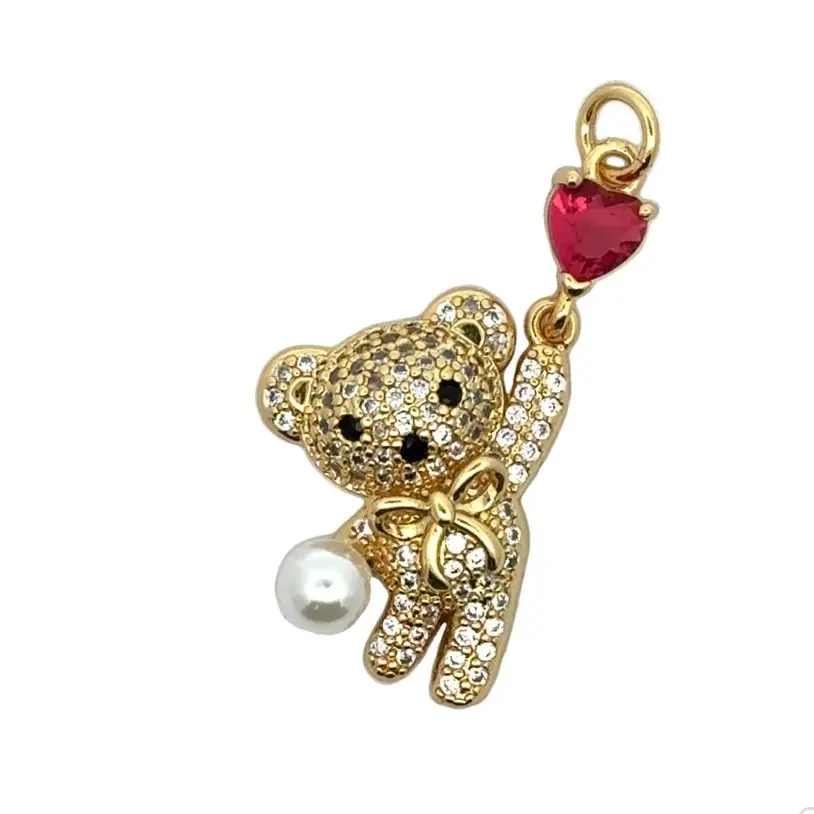 Cable Chain Necklace Teddy Bear Pink Charm