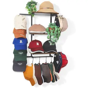 Hat Rack for Wall with Shelf for Handbags, Purse,Bennies, Perfumes & Cosmetics Display, Hat Holder for 100+ Caps, Baseball Cap Organizer & Beanie Holder for Closet, Entryway, Bedroom