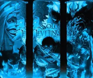 Glow in the Dark Solo Leveling Sung Jin-Woo Anime Cup Mug Tumbler 20oz with Lid and Straw - Elegant Drinkware for Anime Fans - Perfect for Hot or Cold Drinks! Stainless Steel. Flasks Plastic