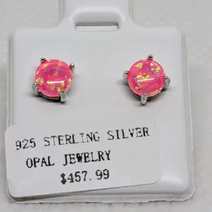 Women's Genuine Hot Pink Opal 925 Sterling Silver Pushback Earrings