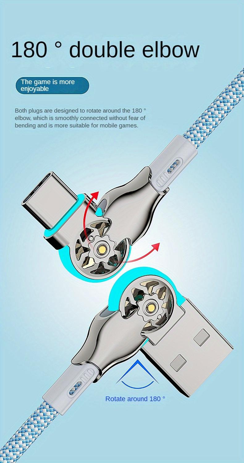 Quick Charging Type-C Data Cable with Dual Elbow Rotation for iPhone, Android, Samsung, Huawei, and More