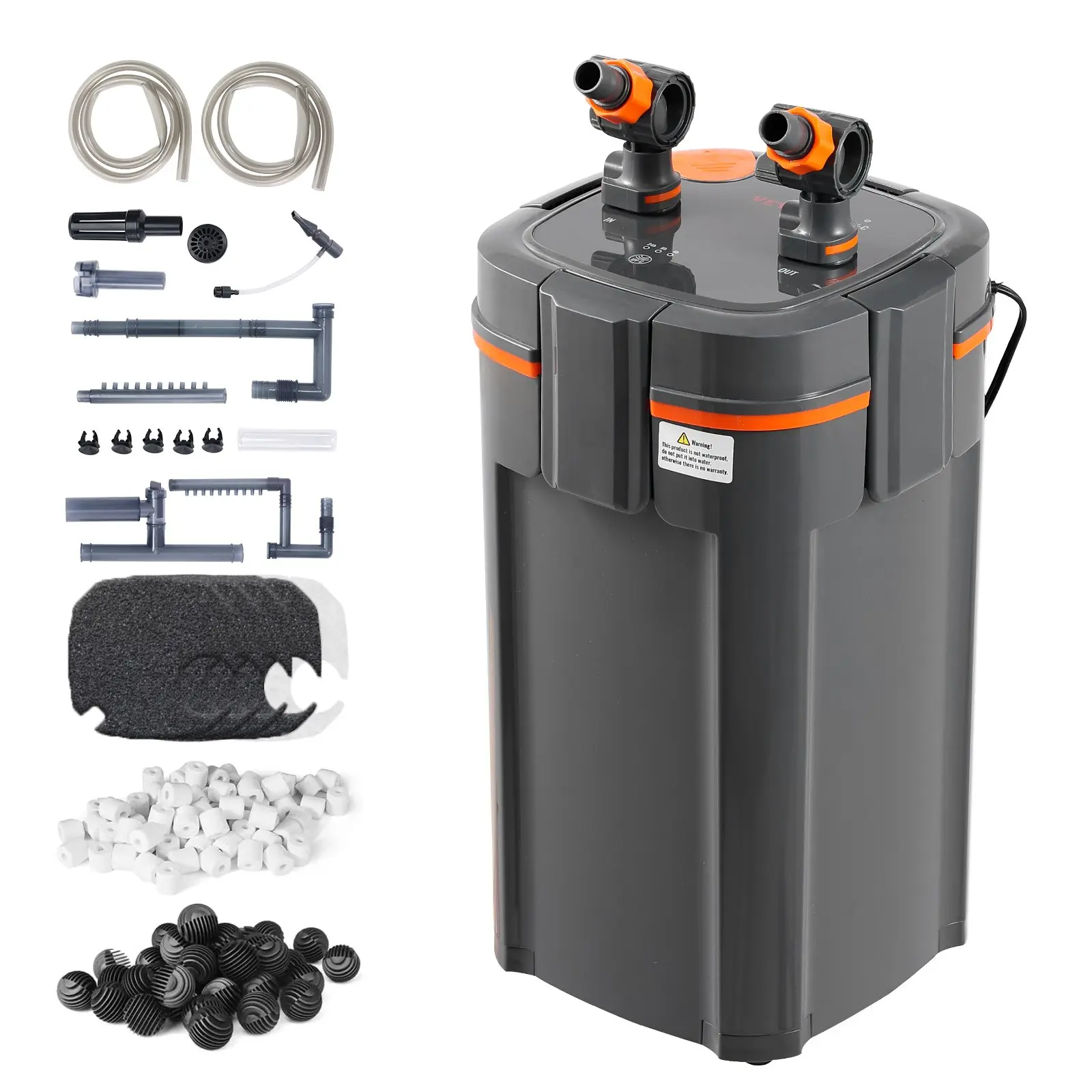 【Summerfinds】VEVOR 5-Stage Canister Aquarium Filter - 528GPH/2000L/H 200-gal Ultra-Quiet Submersible Power Filter, 20W UV Lamp, Quick Release, Ceramic Rings, Bio-Balls, Silicone Seal, ABS Material, 9.45x9.45x17.32 In for Turtle Tanks, Home Aquariums, Larg