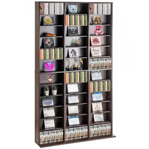 【Father's Day】VEVOR Media Storage Cabinet, Adjustable DVD Cabinet, CD Storage Holds up to 1080 CDs, Protects & Organizes Music, Movie, Video Games or Memorabilia Collections-Espresso