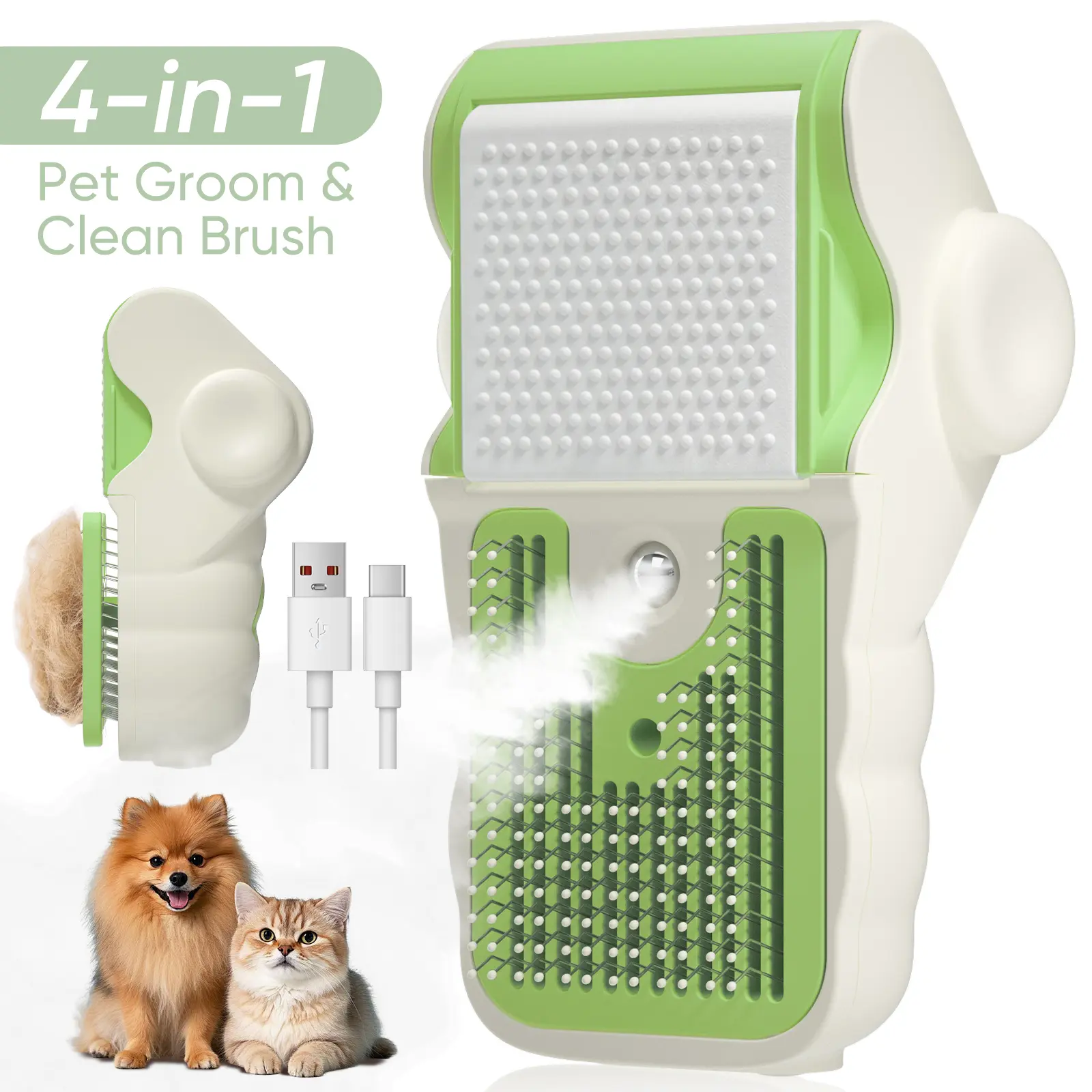 Vankoo 4-in-1 Steam Pet Brush for Dogs & Cats – Self Cleaning Deshedding Grooming Brush with Steam & Wipe Feature