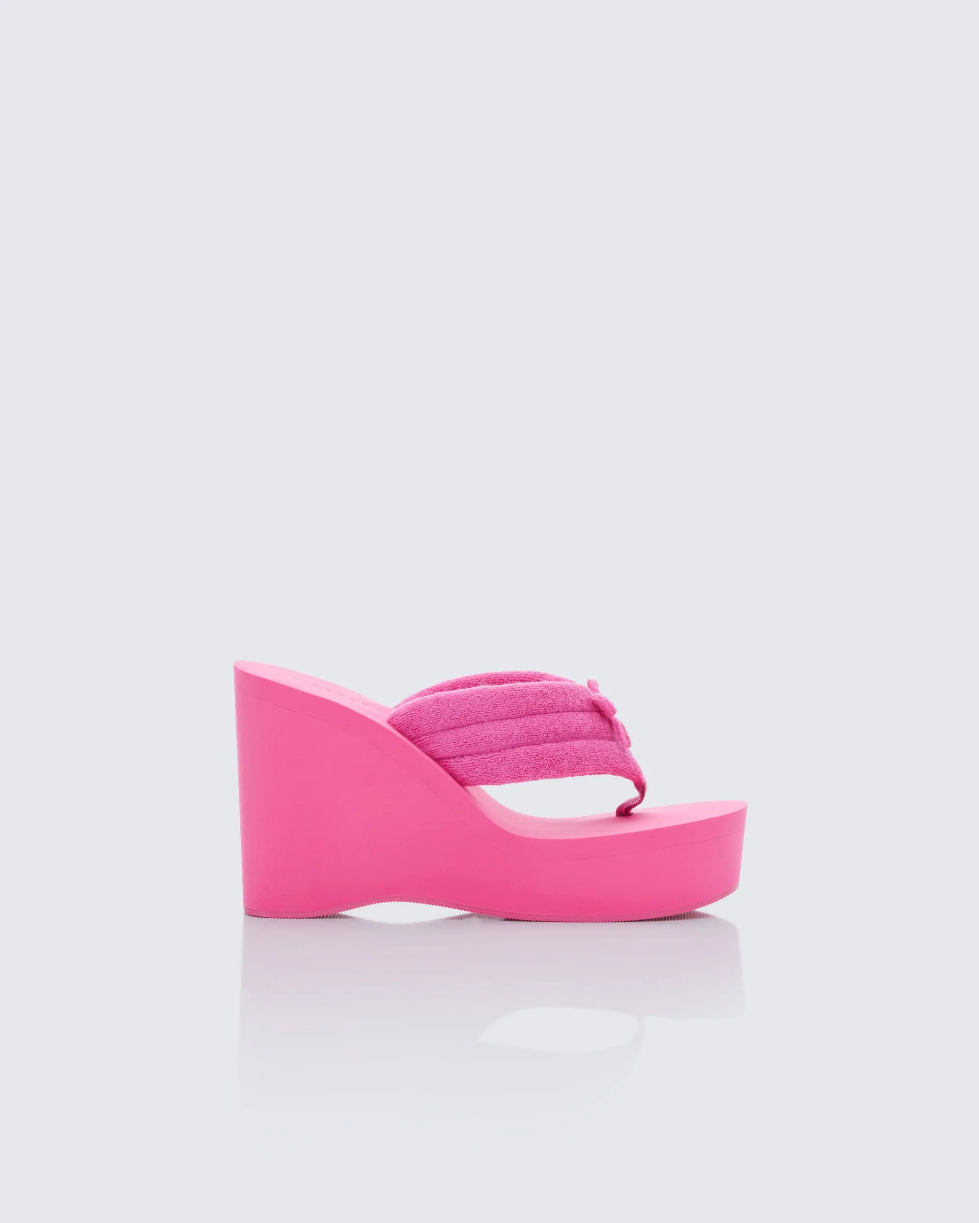 Women's Terry Cloth Wedge Sandals, Hot Pink Quilted High Platform Flip Flop Heels for a Barbiecore Beach Look, Women Sandals, Platform Sandals