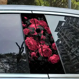 Gothic Rose Skull Vinyl Stickers, Car B Pillar Protection Decals, Decorative Decal, Easy Peel & Stick, Sunproof Waterproof Scratch Resistant, All Cars Decor