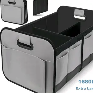 Car Trunk Organizer, Large Capacity Car Trunk Storage Organizer with Handle for Any Cars and SUV, Gray Collapsible Multi-Compartment Organizer