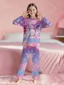 Magic Heart Starlight Girls' Group 2-piece set: girls' digital printed long-sleeved pajamas with long sleep pants, made of flame-retardant fabric. It is a fashionable, trendy, casual, comfortable and soft pajama set, suitable for sleeping and home leisure