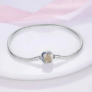 Bracelet Silver 925 Original 17-20CM Star Moon Sun Four Leaf Clover Green Zircon Bracelets Fit DIY Charms Birthday Jewelry Gifts