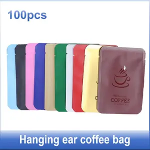 100 Pack Ear Coffee Bags, Cowhide Paper Aluminum Foil Bag, Hand-Drip Hanging Ear Coffee Bags, Small Packaging Bags
