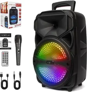 Portable Bluetooth Speaker 8" Subwoofer Wireless Speakers Outdoor/Indoor Support Remote Control Mic FM Radio TF Card LED Lights MP3 Player Party for Home Camping iPhone Computer