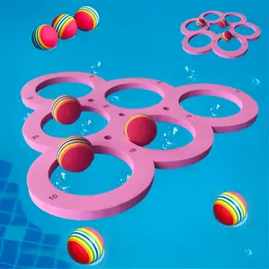 Pink 1+10 Pieces Water Floating Throwing Game, Family Gathering Pool Toy, Parent-Child Interactive Water Amusement Board Game, Safe and Durable Ball Throwing Table Pool Sports Toy, Pool Floats