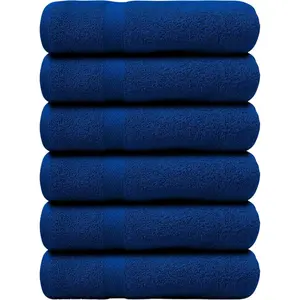 Bath Towels Set of 6 – Medium Size 24x48 Inches – Cotton Terry – Soft, Quick Dry & Absorbent – Navy Blue Bathroom Towels for Spa, Gym, Pool & Daily Use