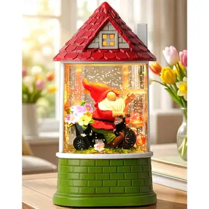 Spring Snow Globe Lantern Easter Decorations for  with Timer Swirling Glitter, Lighted Indoor Decor Gifts with , USB or  Operated
