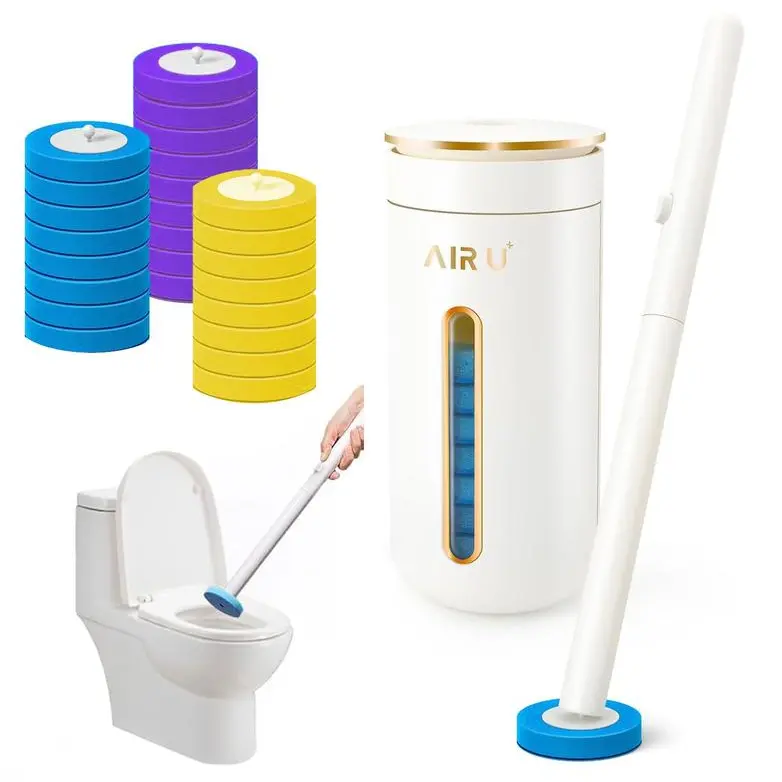 Disposable Toilet Brush, Toilet Bowl Cleaning System with 24 Count Wand Refill, Clean Brush Starter Kit with 1 Toilet Wand, 1 Storage Caddy and 1 Fragrant Tablet (1 + 24)