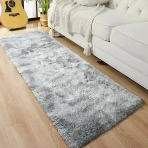 1 piece Fluffy light gray rug - Anti-stain and non-slip polyester shag rug for living room, bedroom, indoor spaces - Solid color machine-made rectangular floor mat for Christmas, Halloween, Easter decorations - Dry clean only