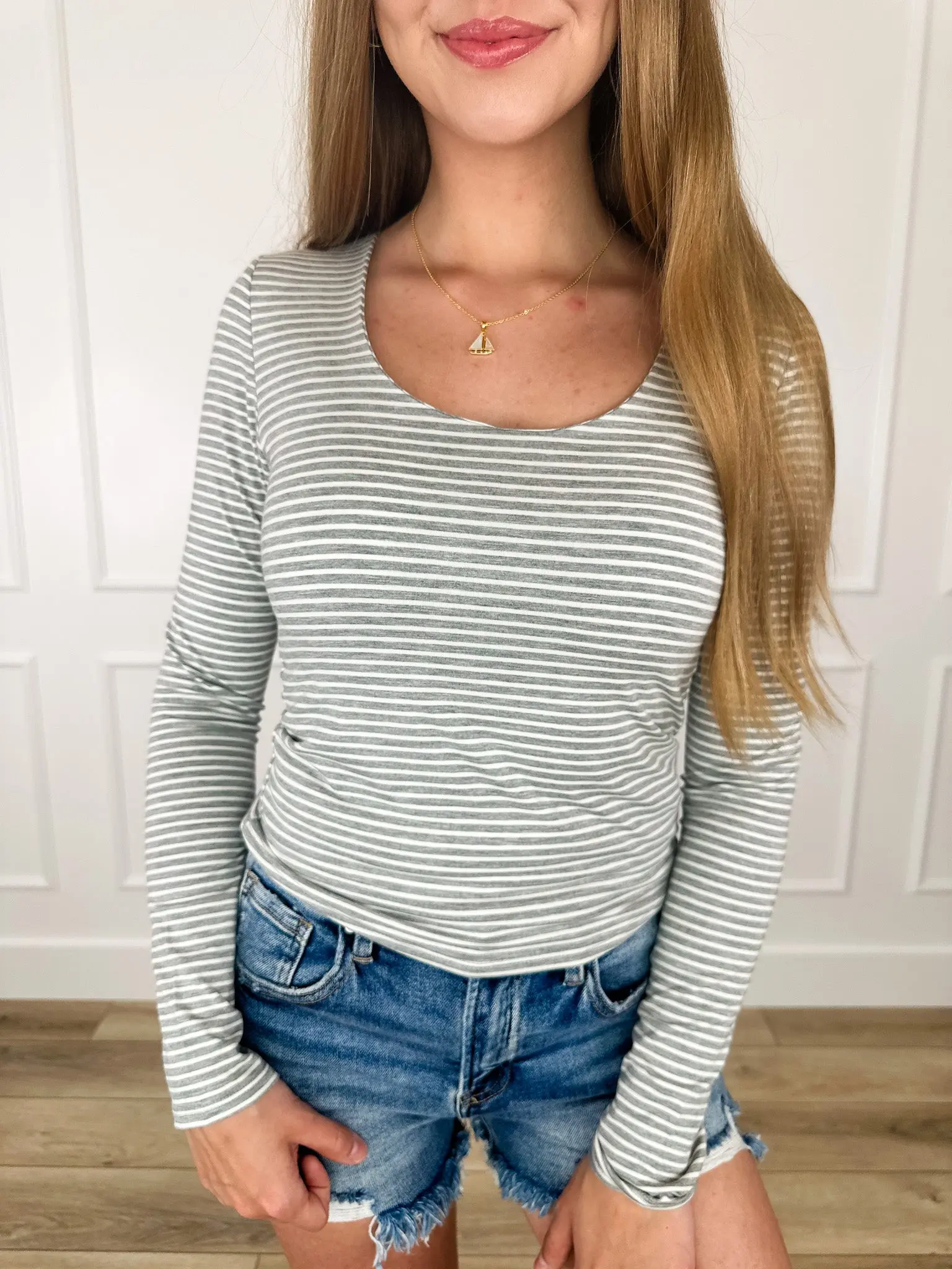 Women's Basic Avery Mae Stripe Blouse - Rayon-Spandex Blend, Long Sleeve, Stretchy, Soft, Fitted, Comfortable Essential Top, Multiple Colors (Doorbuster Deal)