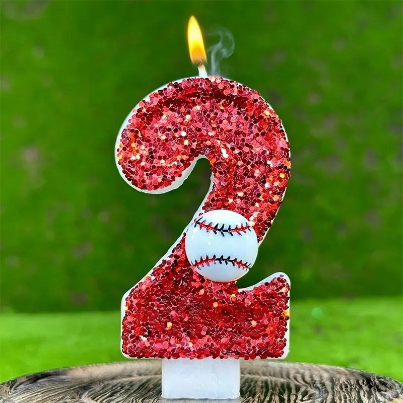 1pc Birthday cake candles, baseball-themed red sequined sports birthday cake number candles and holiday decorations, suitable for wedding parties, coming-of-age ceremonies, graduation decorations and celebration decorations.