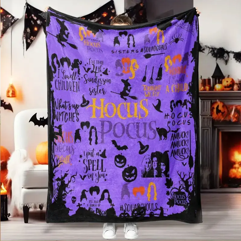 Soft Funny Throw Blanket Hocus Pocus Theme Flannel Blanket, Soft Lightweight Warm, Perfect for Bed Sofa Office Camping Travel, Halloween Gift Idea, Slogan Print Blanket, Throw Blanket
