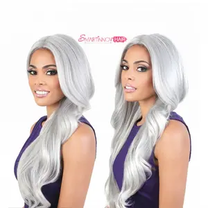 Silver Gray Highlight Root Human Hair 32 Inch Straight Wig 13x4 HD Lace Front Pre-Plucked |150% Density Platinum Silver Highlight Wig