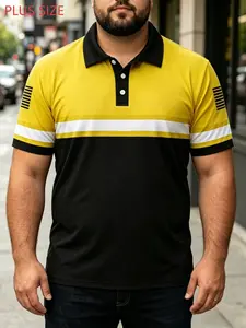 Large Size Men's Polo Shirt, Casual Colorblock Collar Short Sleeve T-Shirt, Business Leisure Golf T-Shirt, Comfortable and Stylish